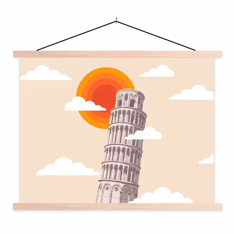 Toren - Pisa - Architectuur - Minimalistisch - Beige textielposter latten blank klein -3d
