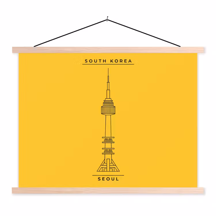Toren - Seoul - Architectuur - Minimalistisch - Geel textielposter latten blank klein -3d
