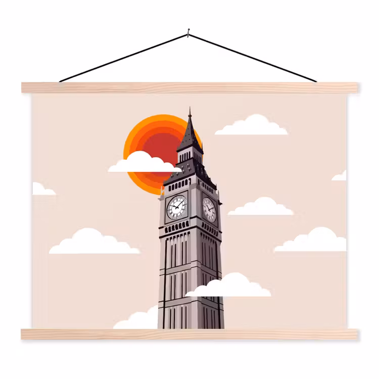 Toren - Klok - Londen - Architectuur - Retro textielposter latten blank klein -3d