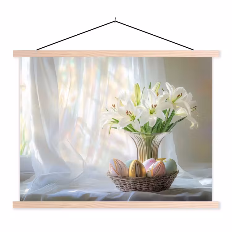 Vaas - Eieren - Bloemen textielposter latten blank klein -3d