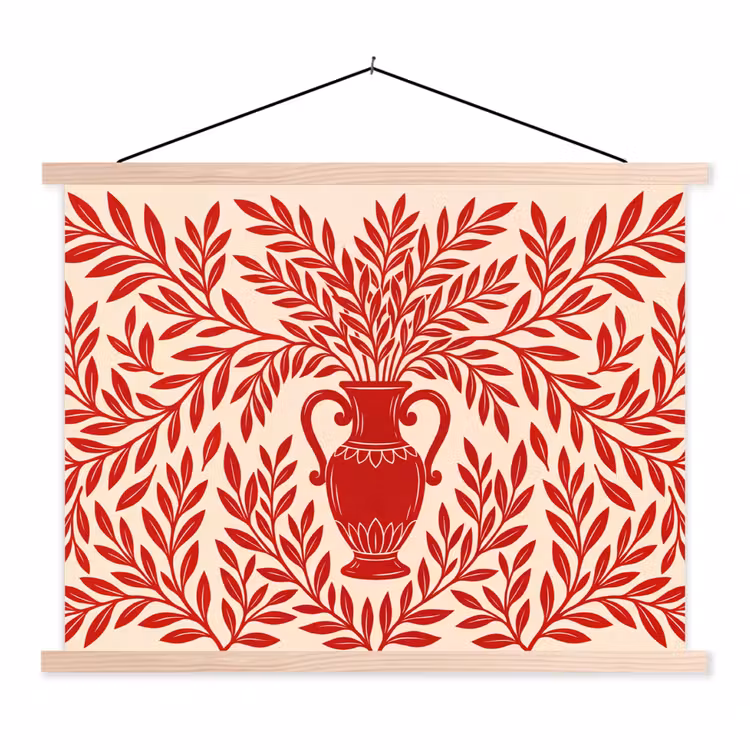 Vaas - Planten - Decoratie - Abstract - Rood textielposter latten blank klein -3d