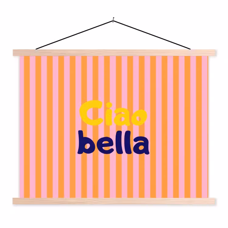 Verticaal - Strepen - Oranje - Ciao bella textielposter latten blank klein -3d