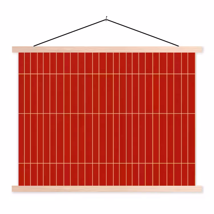 Verticaal - Wandtegel - Helderrood textielposter latten blank klein 122 -3d