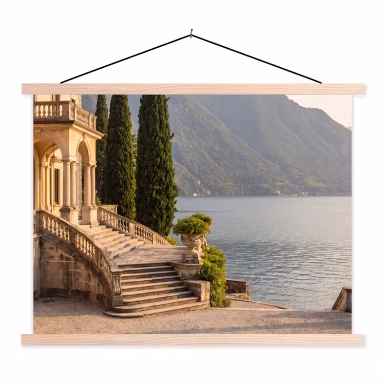 Stoffbild - Villa – Wasser – Treppen - Villa - water -trappen textielposter latten blank klein