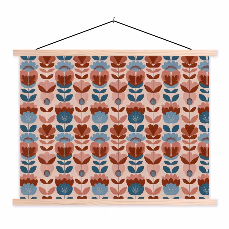 Vintage - Motief - Kleurrijk textielposter latten blank klein 122 -3d