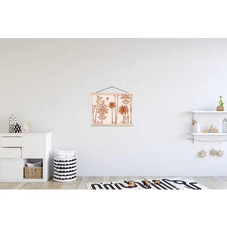 Vogel - Boom - Tropisch - Minimalistisch - Bruin textielposter latten blank klein -kinderkamer