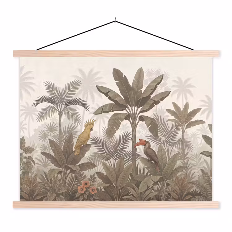 Vogel - Jungle - Tropisch - Illustratie - Groen textielposter latten blank klein -3d