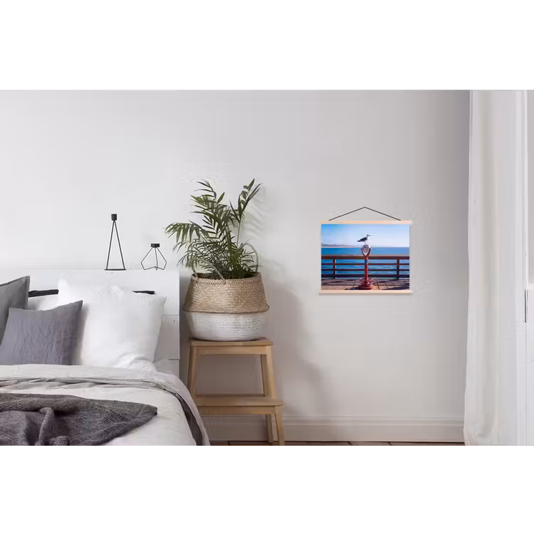 Vogel - Verrekijker - Kust - Zee - Blauw textielposter latten blank klein -woonkamer