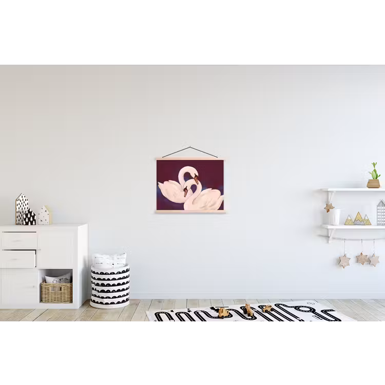 Vogel - Koppel - Liefde - Abstract - Wit textielposter latten blank klein -kinderkamer