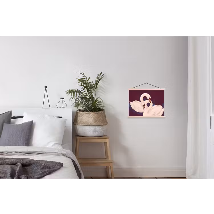 Vogel - Koppel - Liefde - Abstract - Wit textielposter latten blank klein -woonkamer