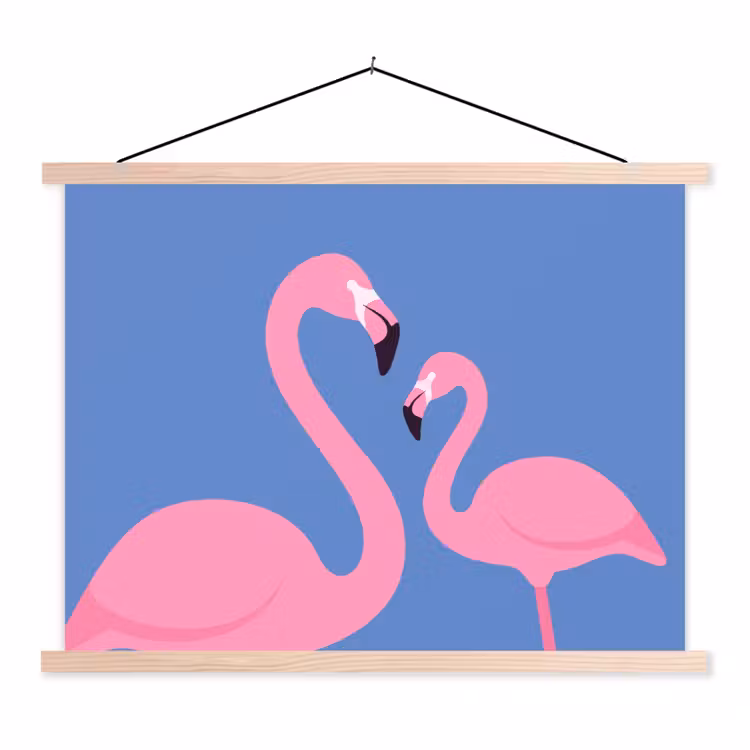 Vogel - Paar - Dieren - Modern - Roze textielposter latten blank klein -3d