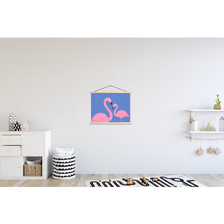 Vogel - Paar - Dieren - Modern - Roze textielposter latten blank klein -kinderkamer