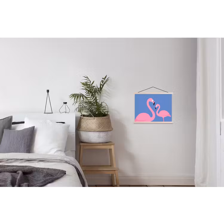 Vogel - Paar - Dieren - Modern - Roze textielposter latten blank klein -woonkamer