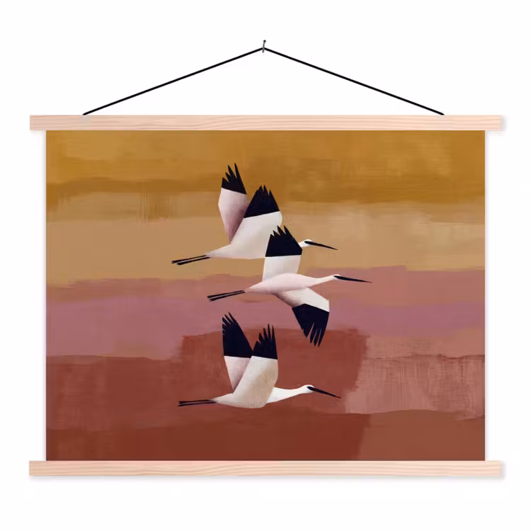 Vogels - Snavel - Abstract textielposter latten blank klein -3d