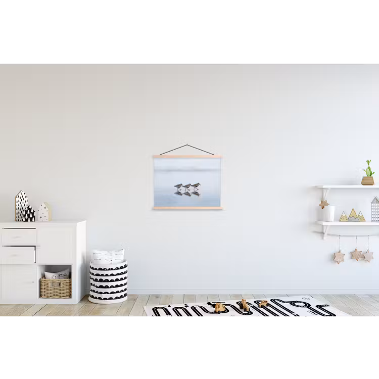 Vogels - Water - Grijs textielposter latten blank klein -kinderkamer