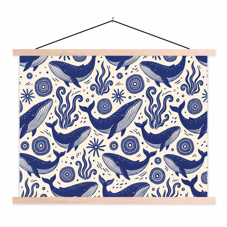 Walvis - Onderwater - Dieren - Abstract - Blauw textielposter latten blank klein -3d