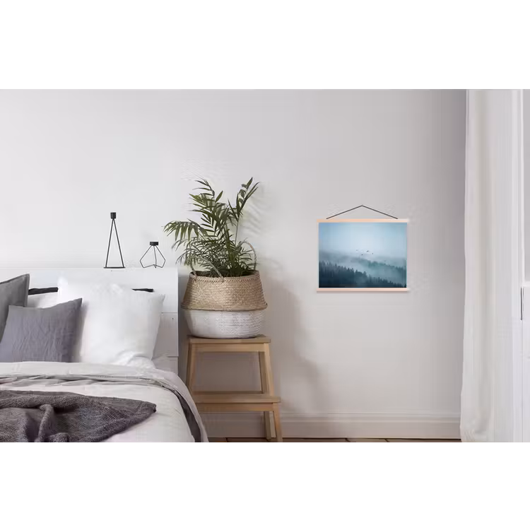Bos - Mist - Vogels - Natuur - Groen textielposter latten blank klein -woonkamer