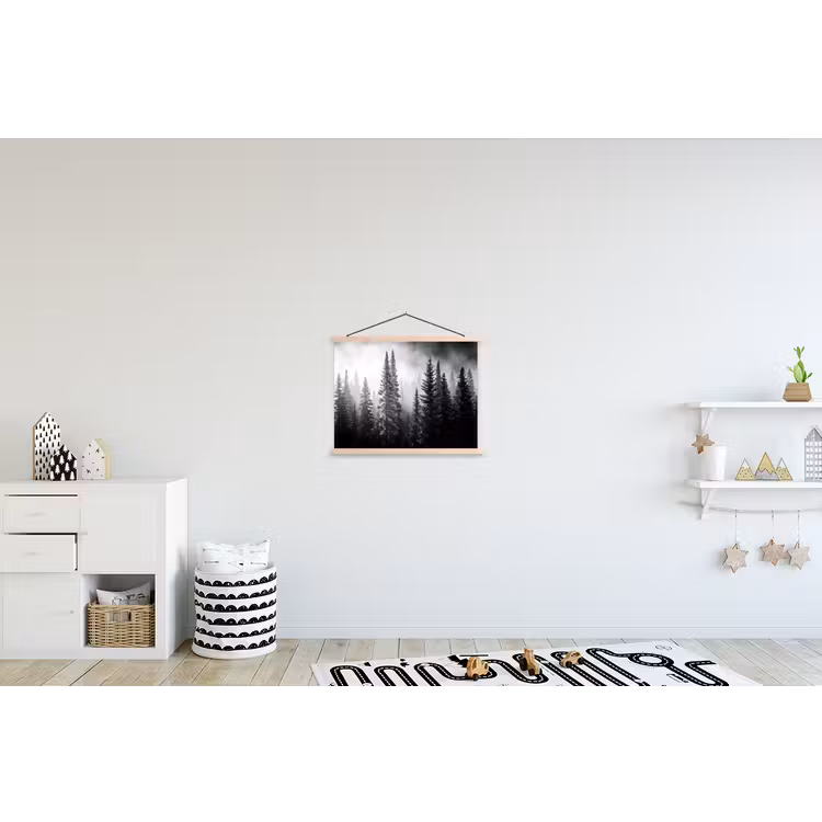Bos - Mist - Winter - Monochroom - Natuur textielposter latten blank klein -kinderkamer
