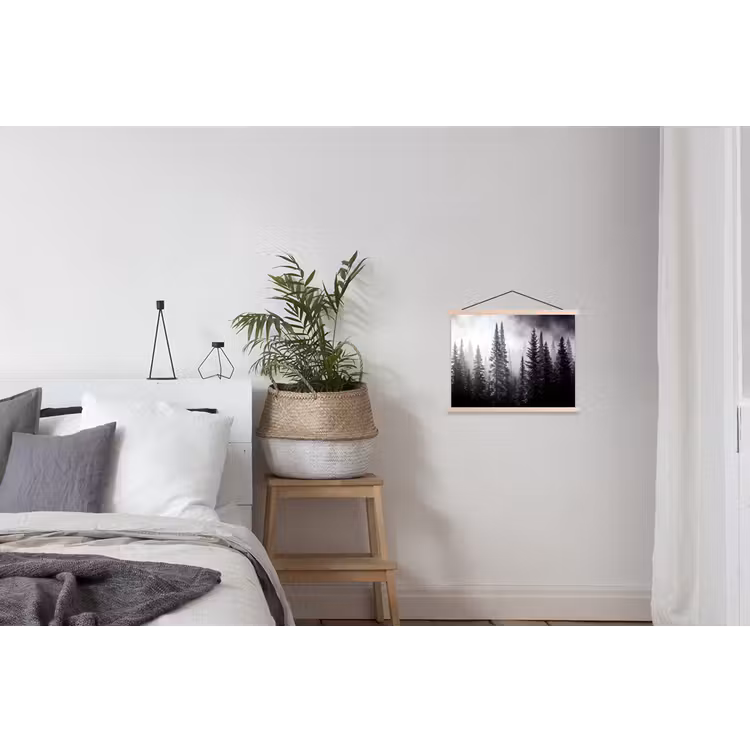 Bos - Mist - Winter - Monochroom - Natuur textielposter latten blank klein -woonkamer