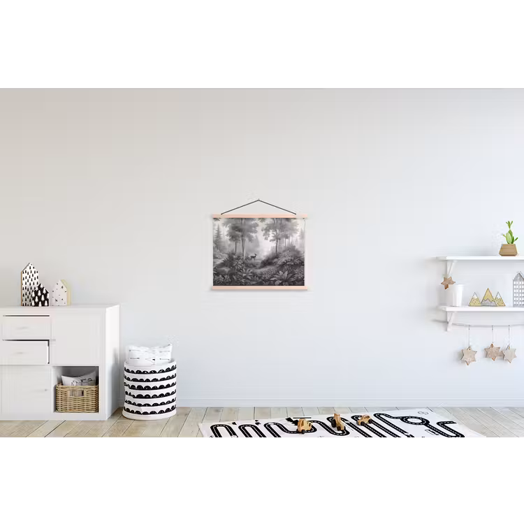 Bos - Hert - Zwart - Wit textielposter latten blank klein -kinderkamer