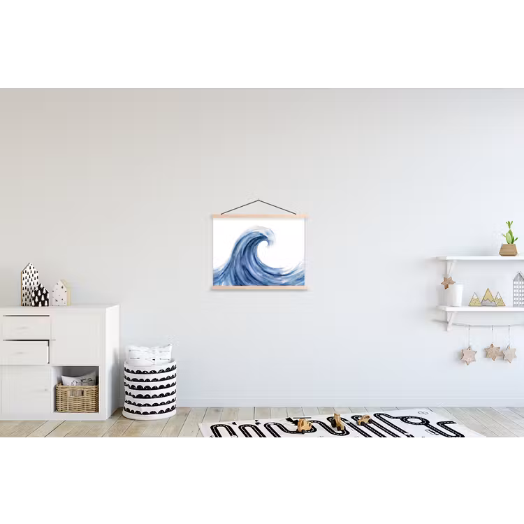 Water - Beweging - Natuur - Modern - Blauw textielposter latten blank klein -kinderkamer