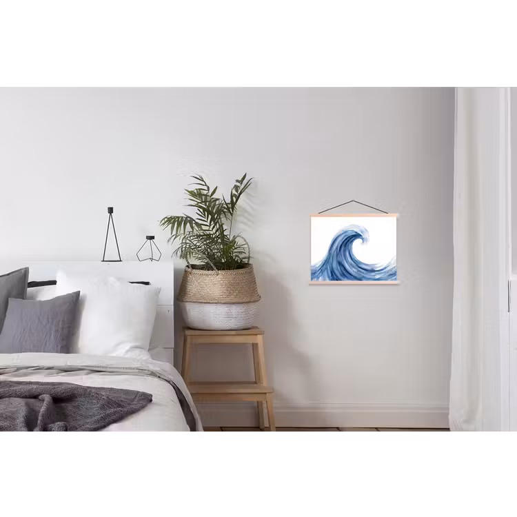 Water - Beweging - Natuur - Modern - Blauw textielposter latten blank klein -woonkamer