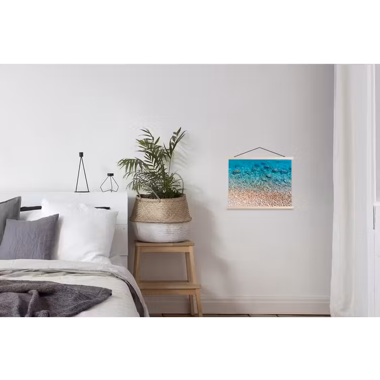 Water - Kiezels - Natuur - Levendig - Turkoois textielposter latten blank klein -woonkamer