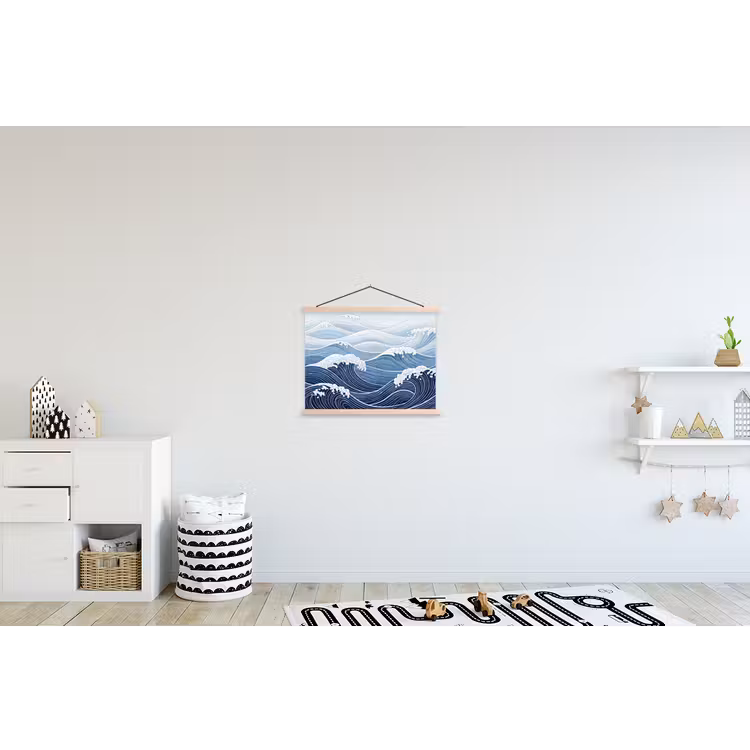 Water - Mozaïek - Landschap - Modern - Blauw textielposter latten blank klein -kinderkamer