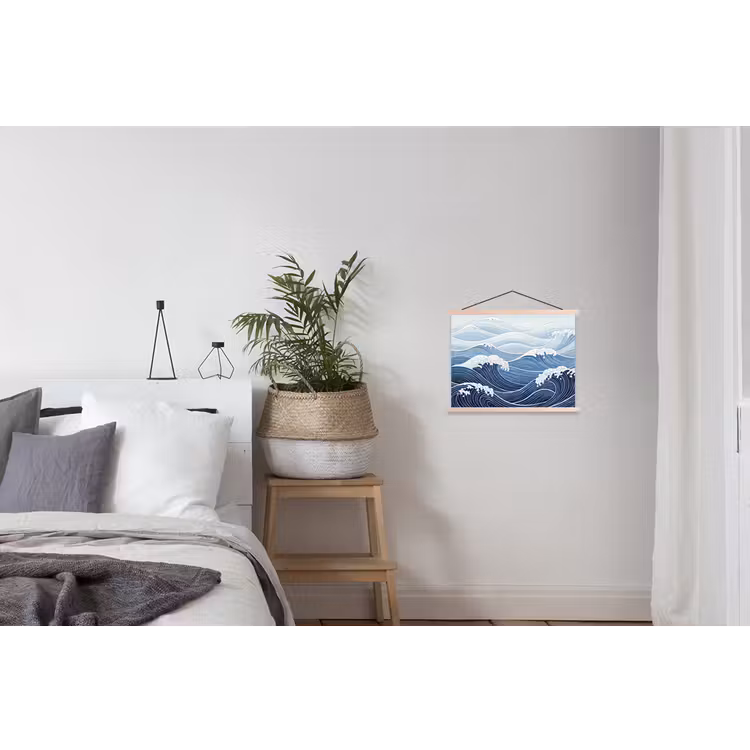 Water - Mozaïek - Landschap - Modern - Blauw textielposter latten blank klein -woonkamer
