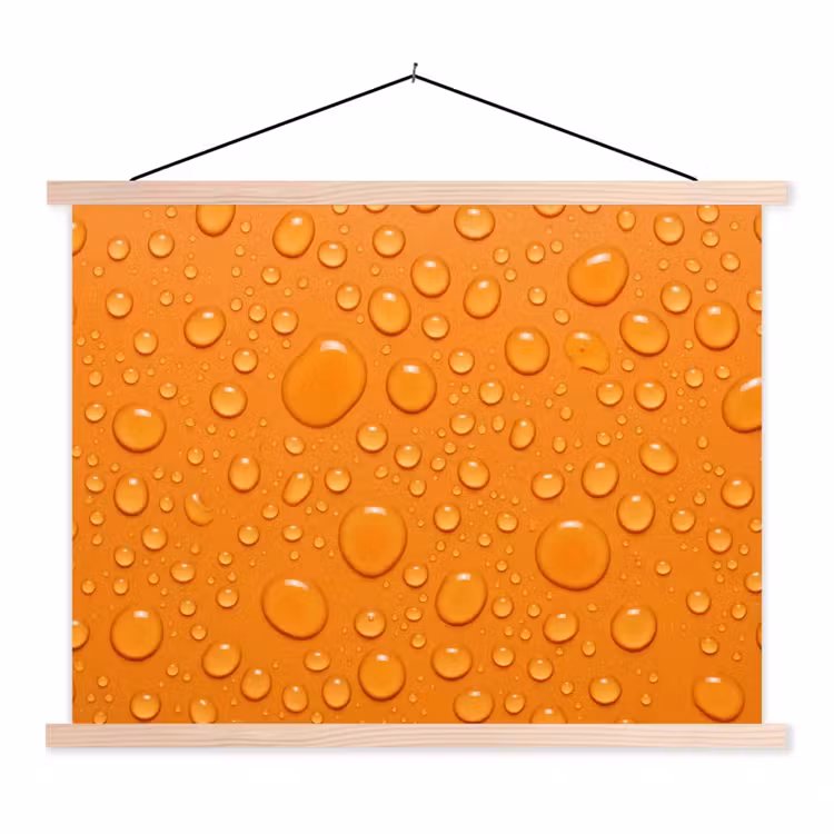 Water - Druppels - Oranje textielposter latten blank klein -3d