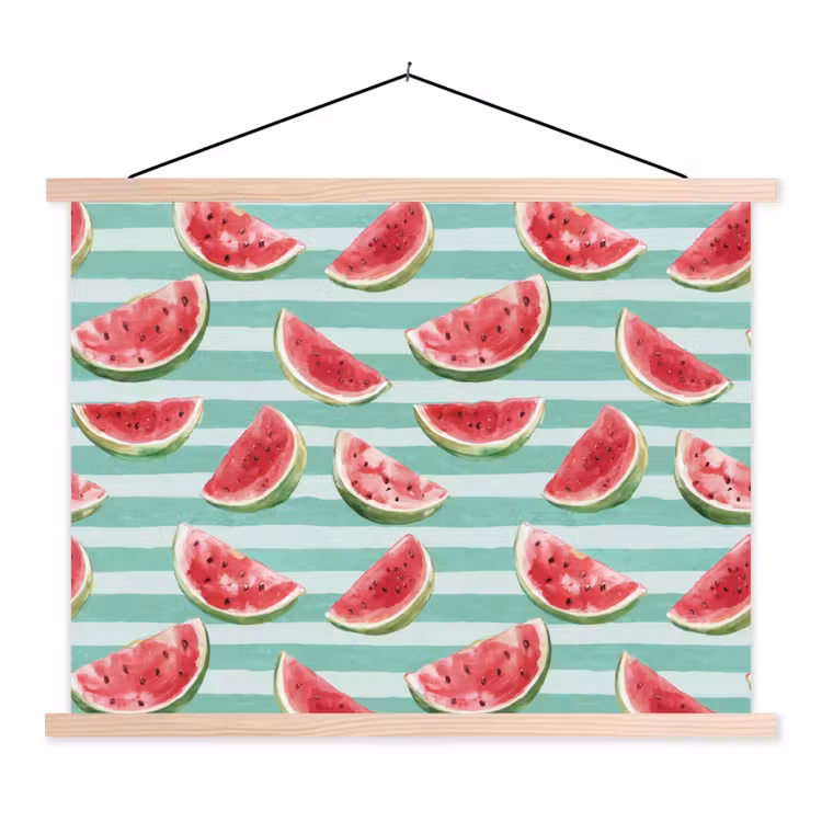 Watermeloen - Strepen - Groen textielposter latten blank klein 122 -3d