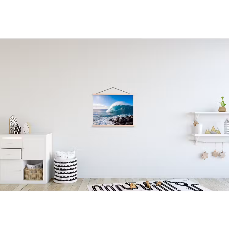Golf - Oceaan - Brekend - Water - Blauw textielposter latten blank klein -kinderkamer