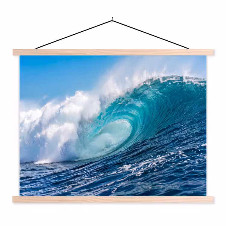 Golf - Oceaan - Water - Dynamisch - Blauw textielposter latten blank klein -3d