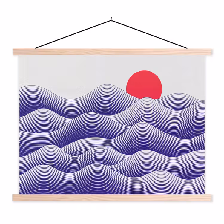 Golven - Zon - Natuur - Abstract - Rood textielposter latten blank klein -3d