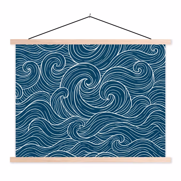 Golven - Spiraal - Water - Abstract - Blauw textielposter latten blank klein -3d