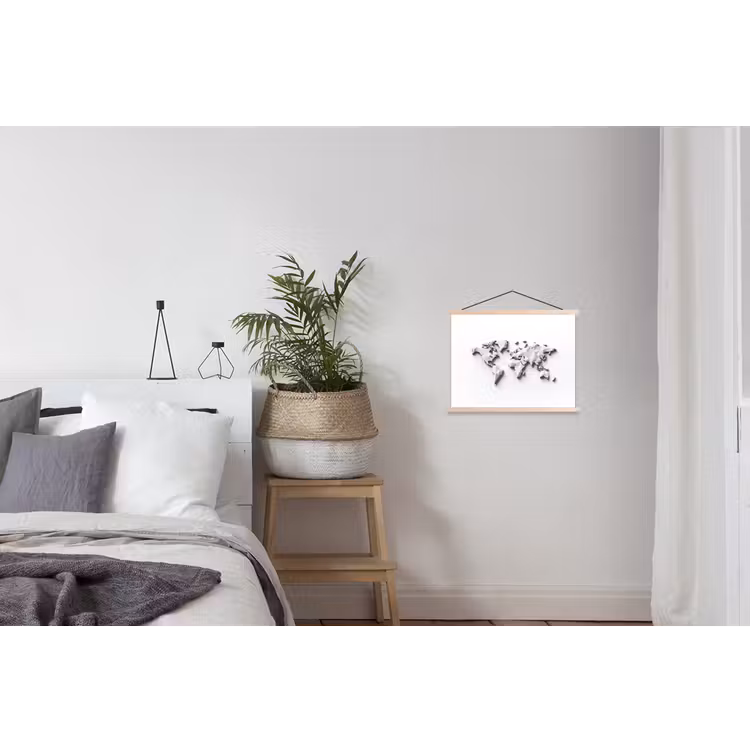 Wereldkaart - 3D - Wit textielposter latten blank klein -woonkamer