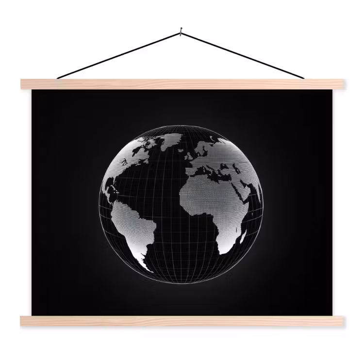 Wereldkaart - Digitaal - Raster - Wereldbol textielposter latten blank klein -3d