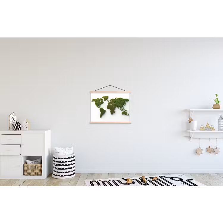 Wereldkaart - Gras textuur textielposter latten blank klein -kinderkamer