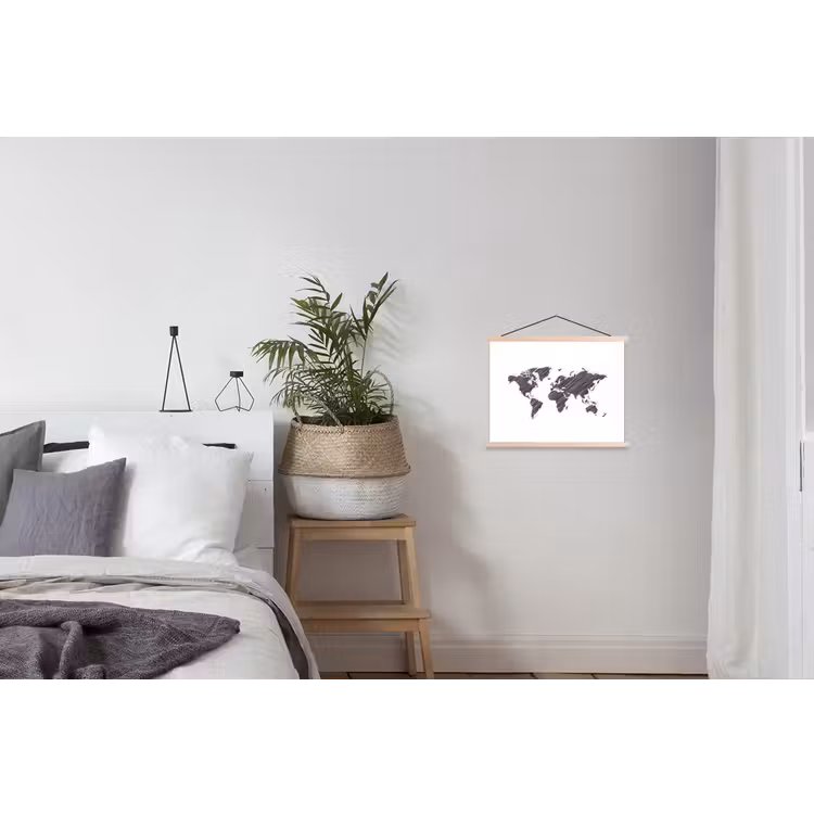 Wereldkaart - Contrast - Lijnen textielposter latten blank klein -woonkamer