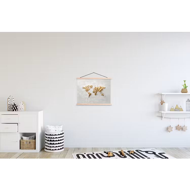 Wereldkaart - Artistiek - Grillige textuur textielposter latten blank klein -kinderkamer