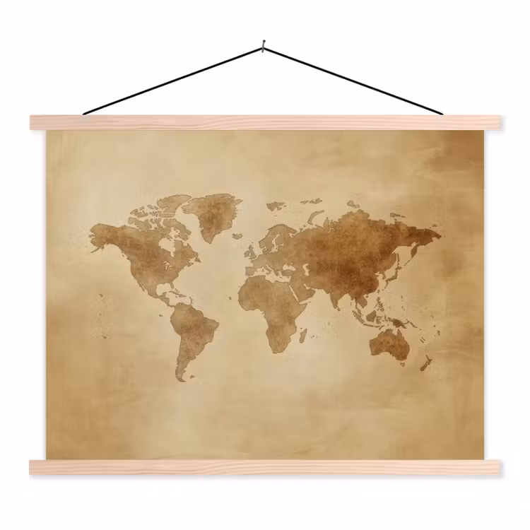 Wereldkaart - Lederen textuur textielposter latten blank klein -3d