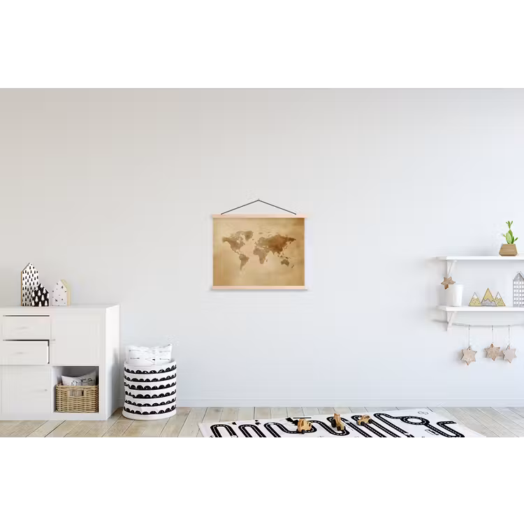 Wereldkaart - Lederen textuur textielposter latten blank klein -kinderkamer