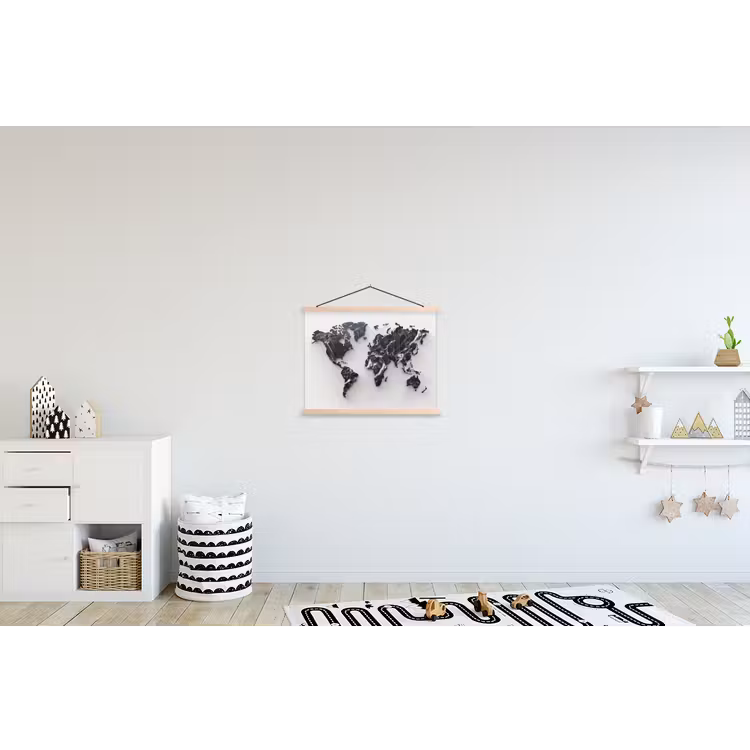 Wereldkaart - Marmer - Modern textielposter latten blank klein -kinderkamer