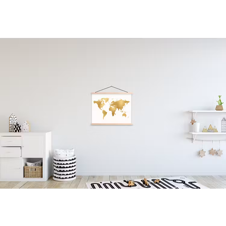 Wereldkaart - Metallic - Modern textielposter latten blank klein -kinderkamer