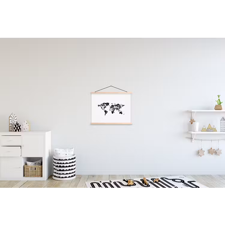Wereldkaart - Minimalistisch textielposter latten blank klein -kinderkamer