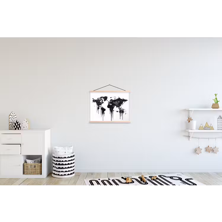 Wereldkaart - Minimalistisch - Graffiti textielposter latten blank klein -kinderkamer