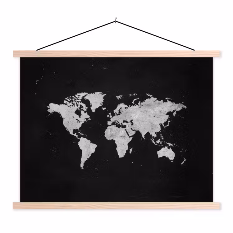 Wereldkaart - Minimalistisch - Wit textielposter latten blank klein -3d