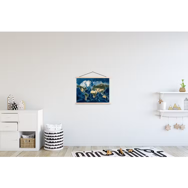 Wereldkaart - Natuurlijk - Goud textielposter latten blank klein -kinderkamer