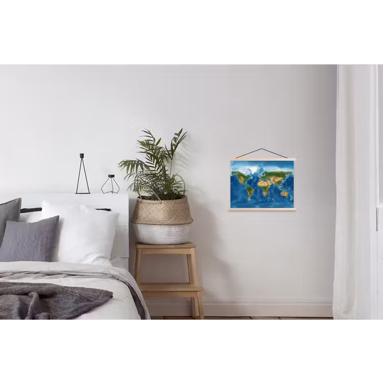 Wereldkaart - Natuurlijk - Levendige kleuren textielposter latten blank klein -woonkamer