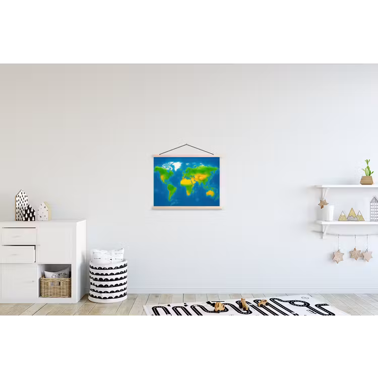 Wereldkaart - Raster - Helder kleurenpalet textielposter latten blank klein -kinderkamer